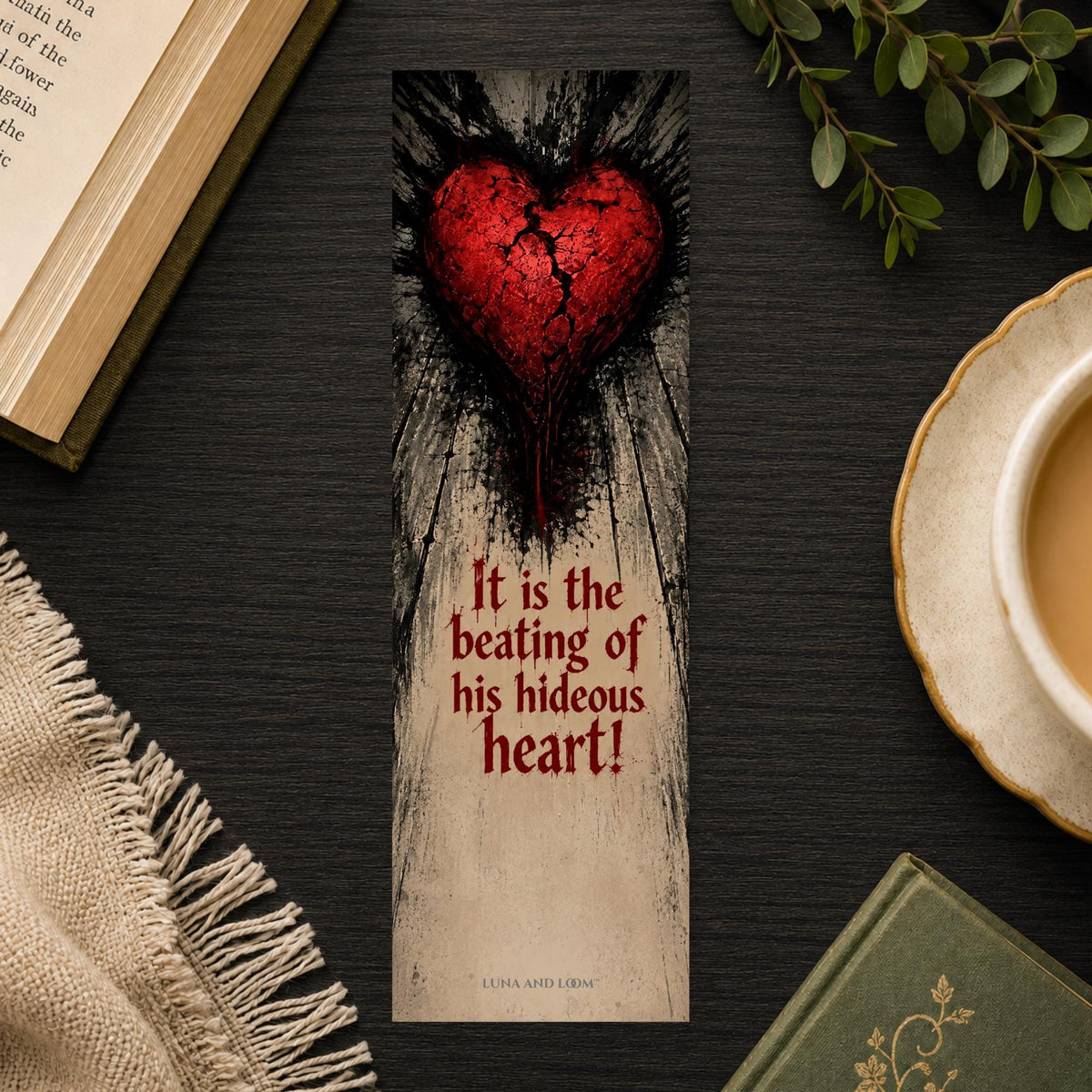 Tell Tale Heart Bookmark | Edgar Allan Poe Quote Gift | Cracked Heart Page Marker | Gothic Book Gift