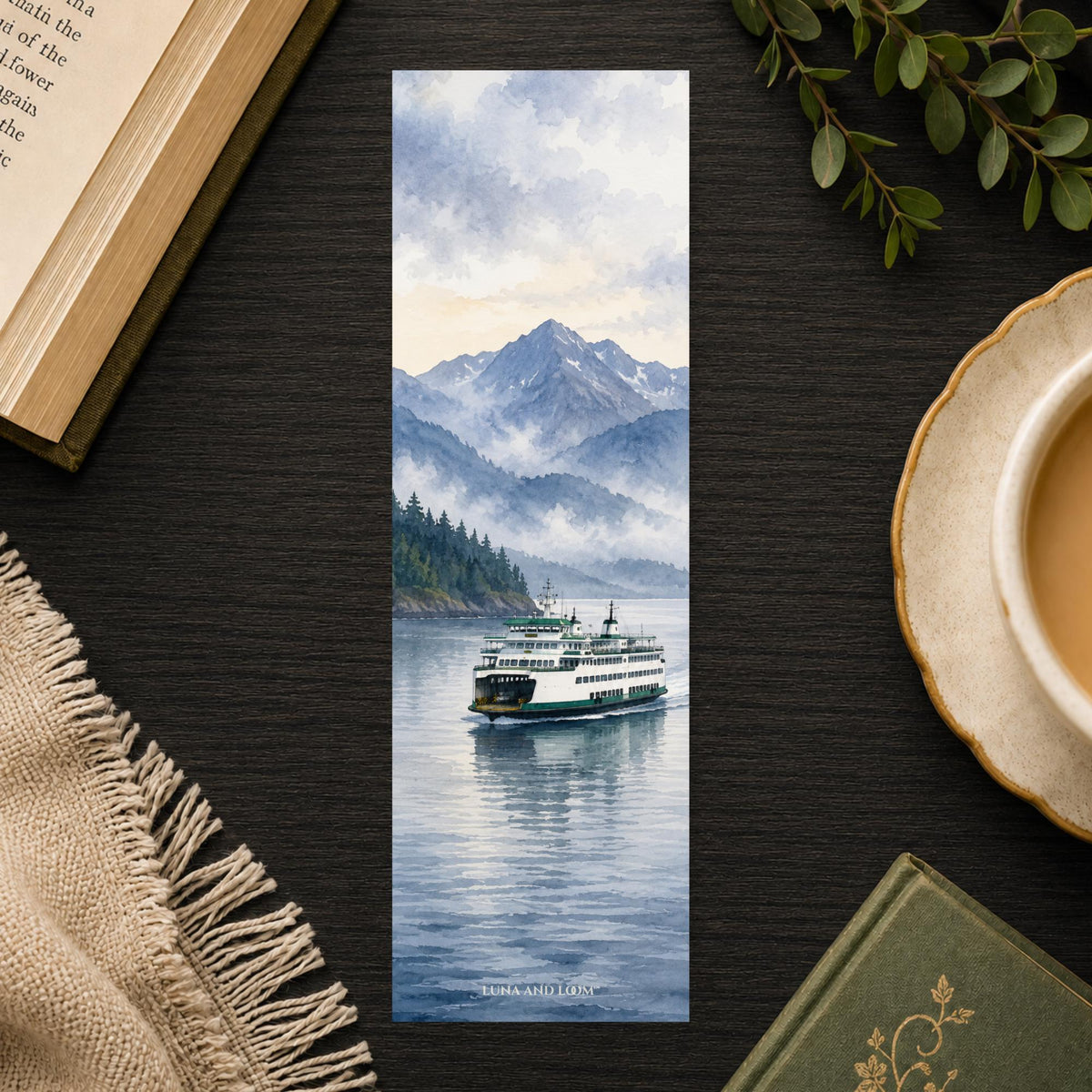 Puget Sound Ferry Bookmark | Seattle Gift | Misty Mountains Page Marker | Pacific NW Book Lover Gift