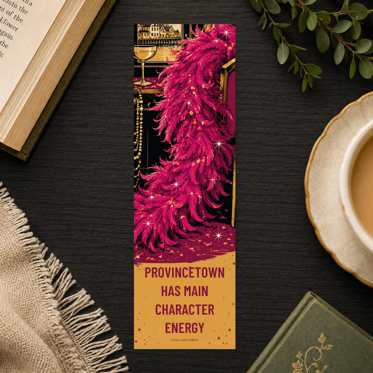 Main Character Energy Bookmark | Provincetown Drag Quote Gift | Feather Boa Page Marker | P-Town Book Gift