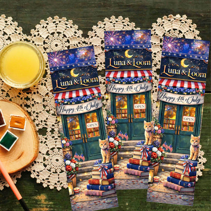4th of July Bookmark Gift — Independence Day Book Lover Gift — Patriotic Fireworks Bookmark — Red White Blue Reader Gift