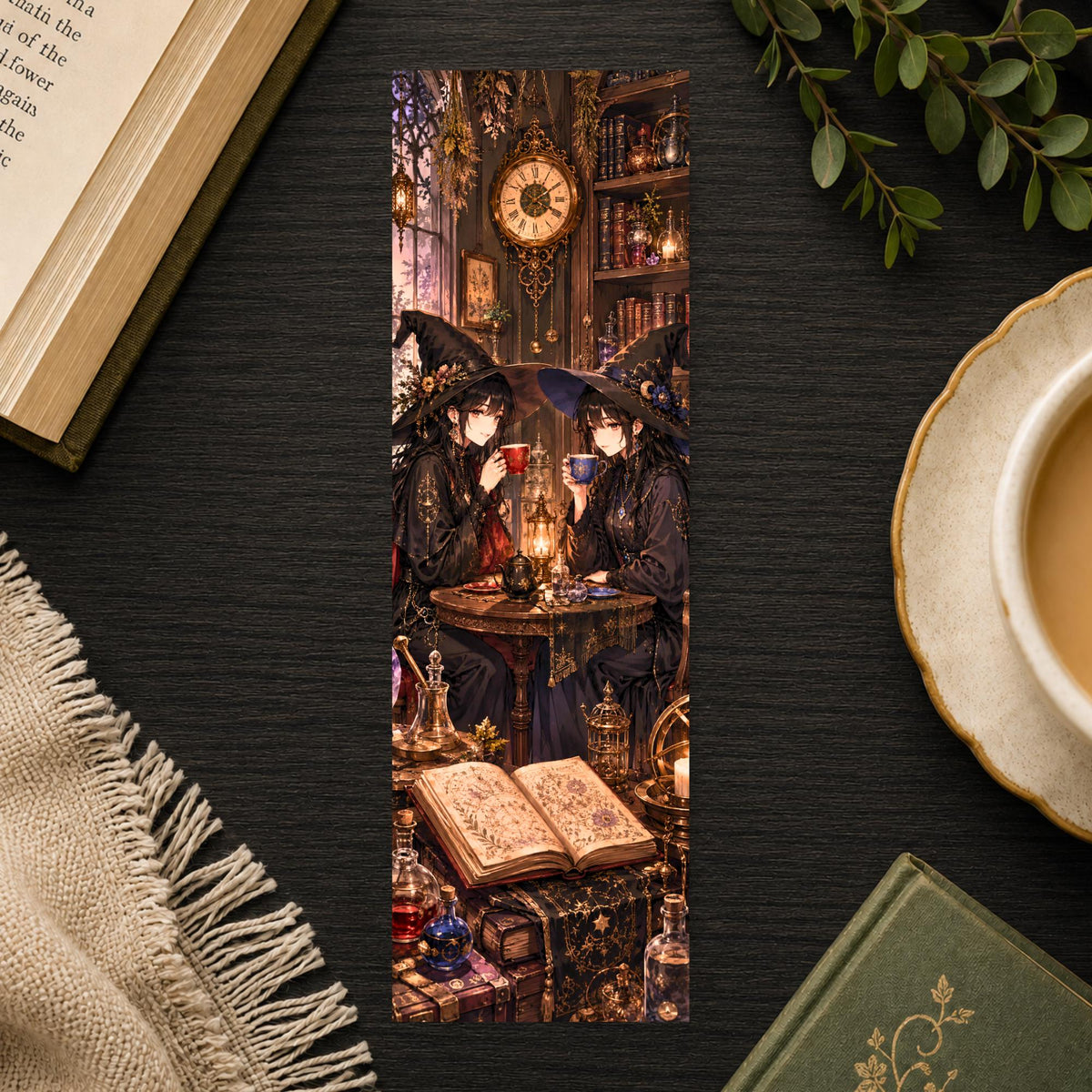 Witchy Tea Bookmark | Anime Style Witches Page Marker | Fantasy Reader Gift