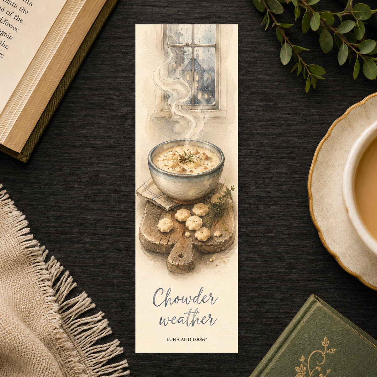 Chowder Weather Bookmark | Funny New England Food Gift | Cozy Rainy Day Page Marker | Foodie Book Lover Gift