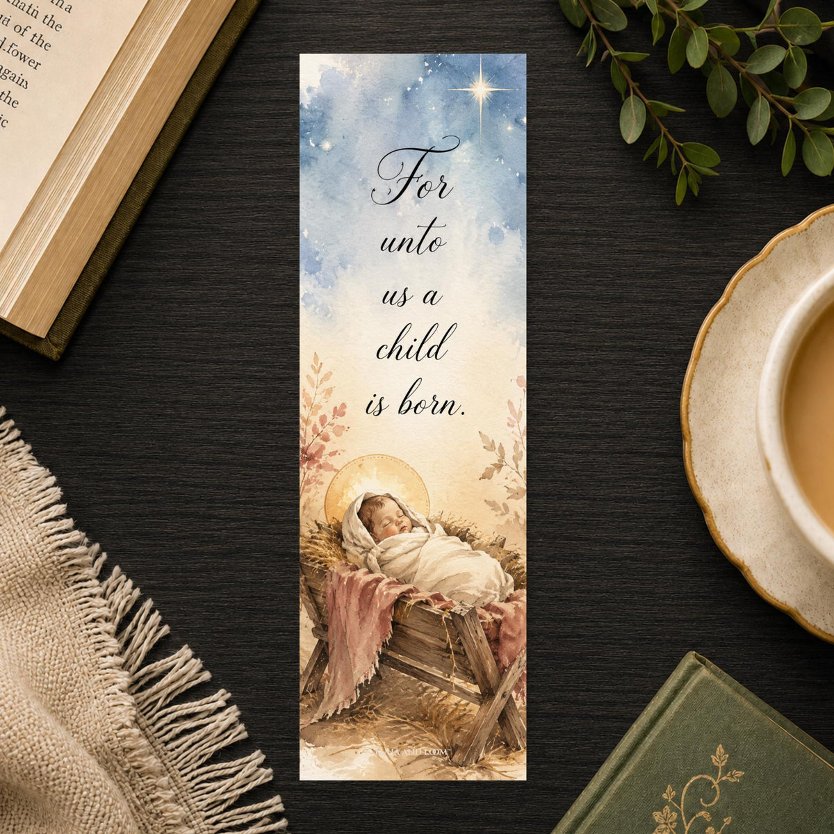 Nativity Bookmark | For Unto Us a Child Is Born | Christmas Scripture Page Marker