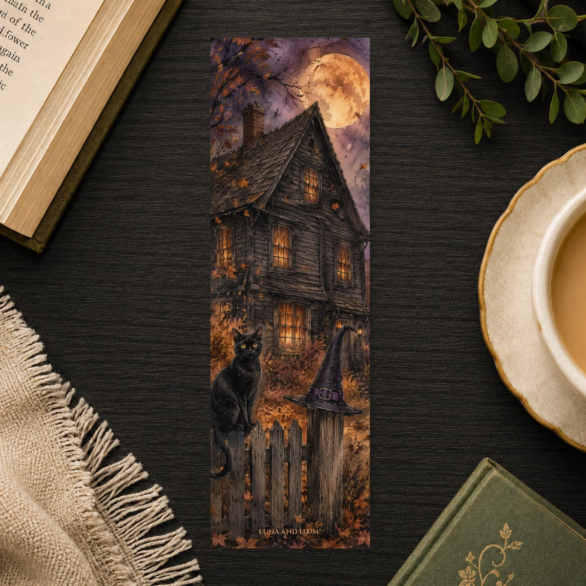 October Lives In Salem Bookmark | Witchy Fall Quote Gift | Black Cat Halloween Page Marker | Spooky Book Lover Gift