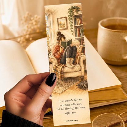 Incredible Willpower Bookmark | Funny Reader Gift | Cozy Armchair Page Marker | Procrastination Book Lover Gift