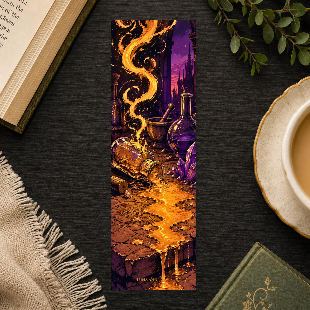 Alchemy Vial Bookmark | Dark Fantasy Reader Gift | Golden Light Page Marker | Romantasy Book Lover Gift