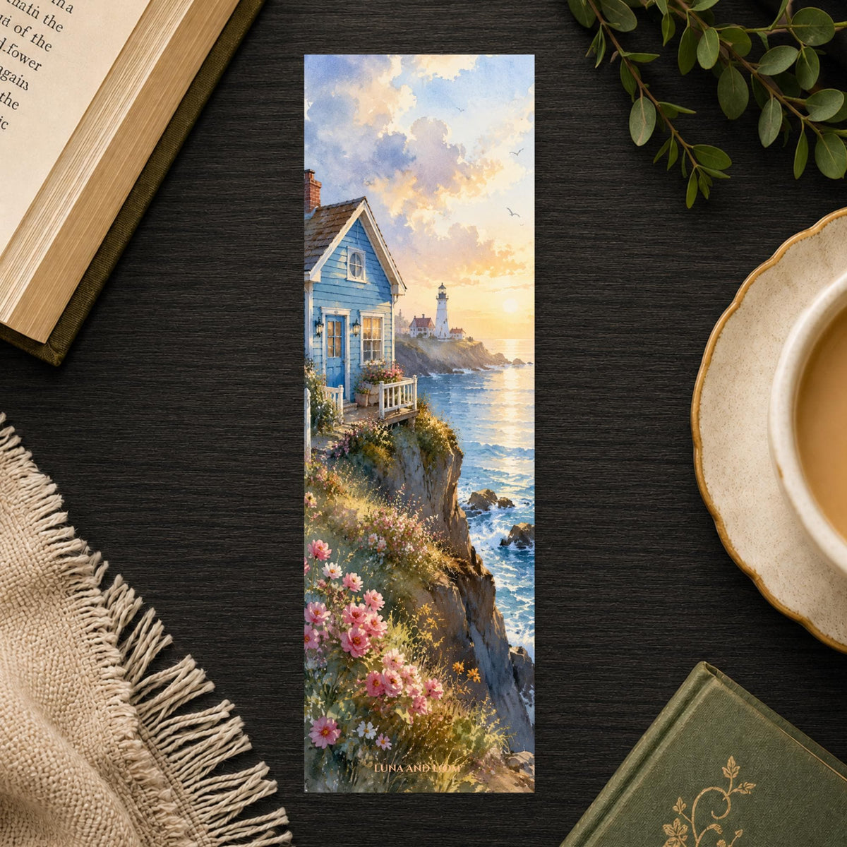 Cerulean Cottage Bookmark | Cozy Fantasy Reader Gift | Sea Cliff Page Marker | Found Family Book Gift