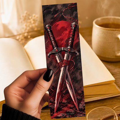 Crossed Daggers Bookmark | Dystopian Romance Gift | Red Thread Page Marker | Enemies Lovers Book Gift