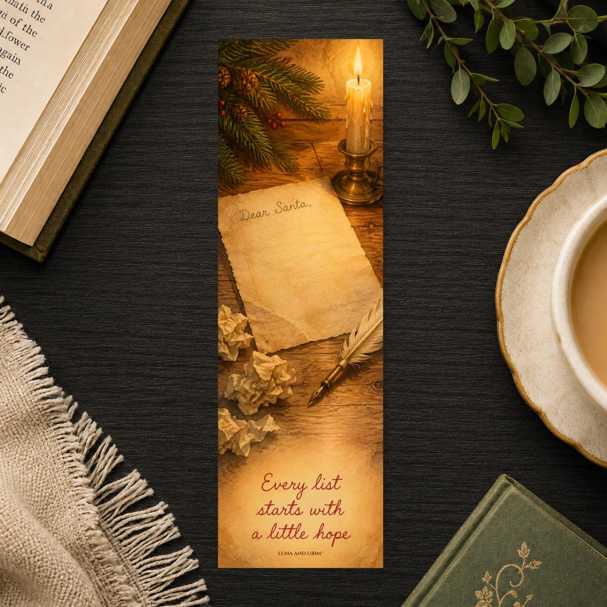 Letter to Santa Bookmark | Christmas Wish Gift | Candlelit Desk Page Marker | Kids Christmas Book Gift