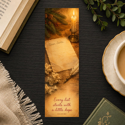 Letter to Santa Bookmark | Christmas Wish Gift | Candlelit Desk Page Marker | Kids Christmas Book Gift