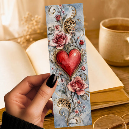 Heart and Florals Bookmark | Sketchy Line Art Romance Trope Gift | Book Lover Page Marker