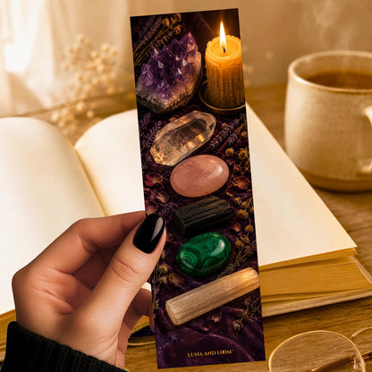 Crystal Bookmark | Tourmaline, Rose Quartz, Amethyst, Malachite, Selenite | Witchy Book Lover Gift