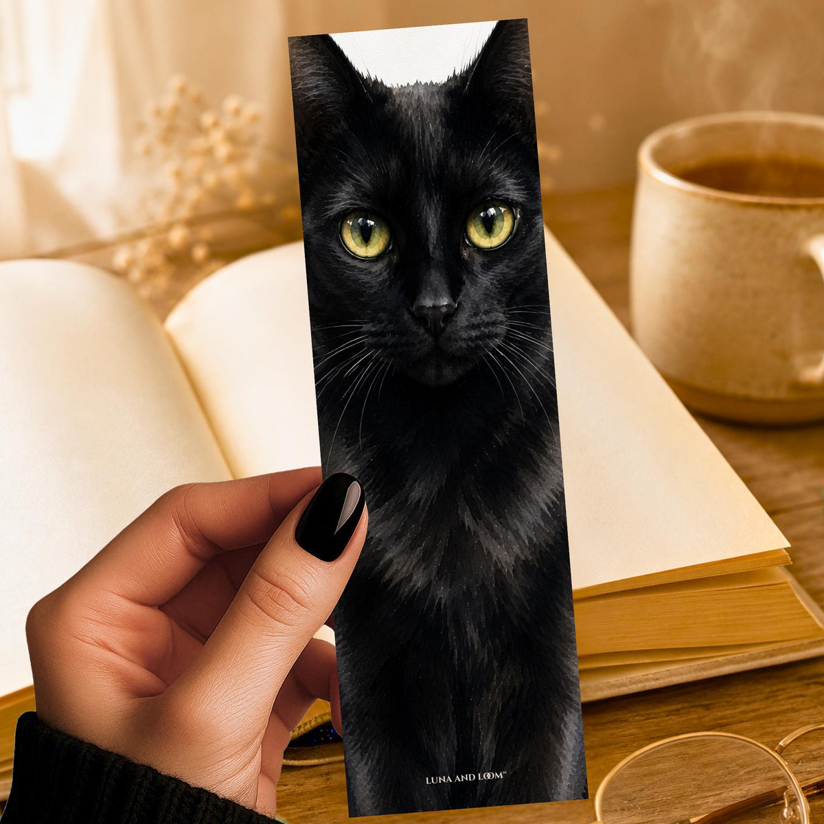 Black Cat Bookmark | Realistic Cat Portrait | Feline | Watercolor