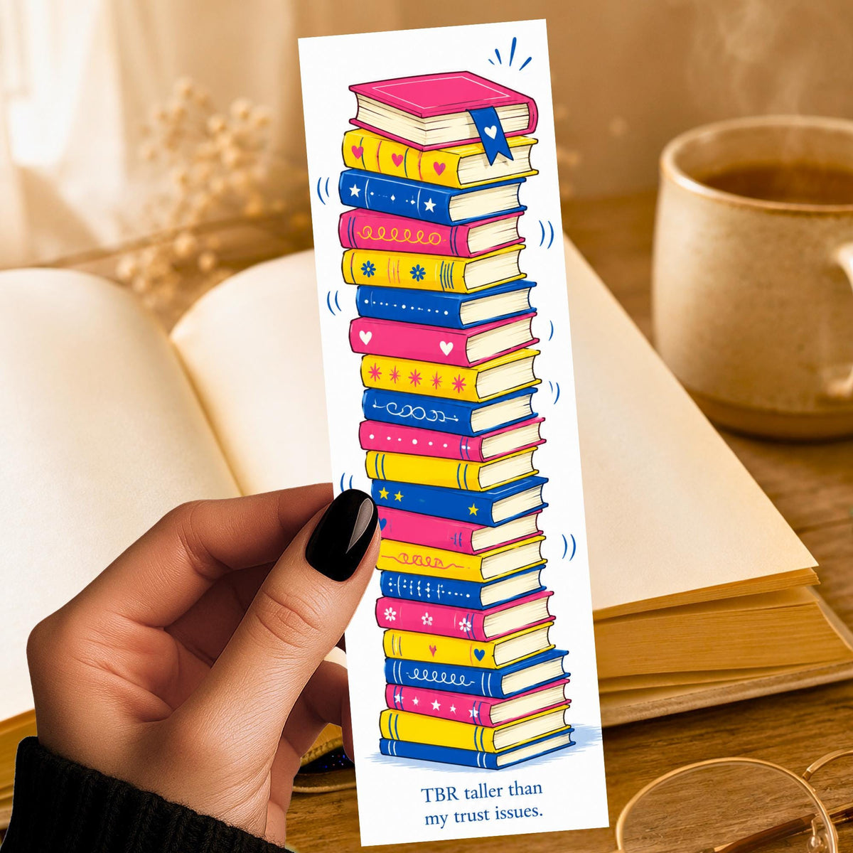 TBR Taller Than Trust Issues Bookmark | Funny Reader Bookmark | Bright Colorful Book Gift | BookTok Present