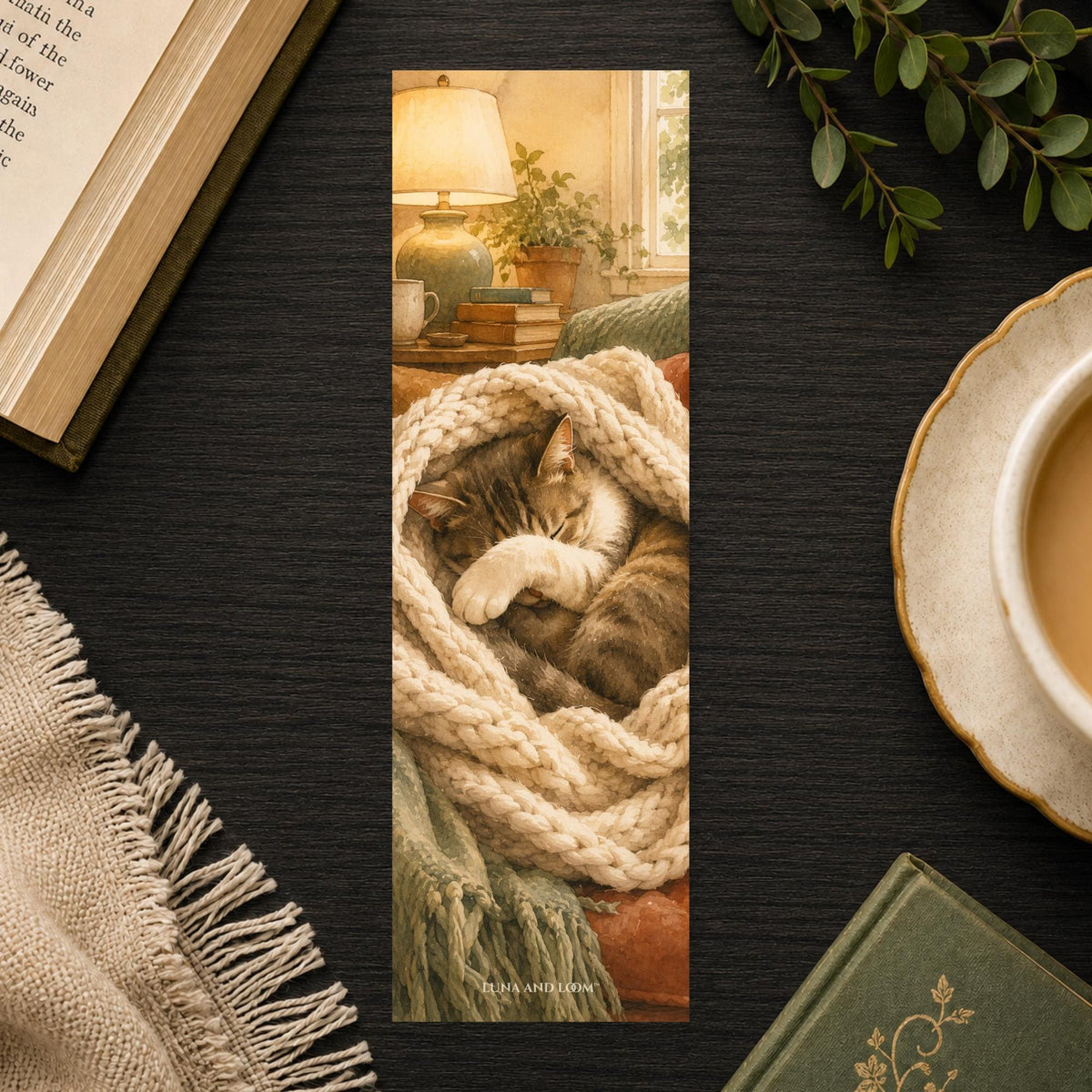 Rescue Cat Bookmark | Cozy Blanket Kitty Gift | Watercolor Cat Page Marker | Feline Adoption Book Lover Gift