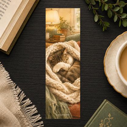 Rescue Cat Bookmark | Cozy Blanket Kitty Gift | Watercolor Cat Page Marker | Feline Adoption Book Lover Gift