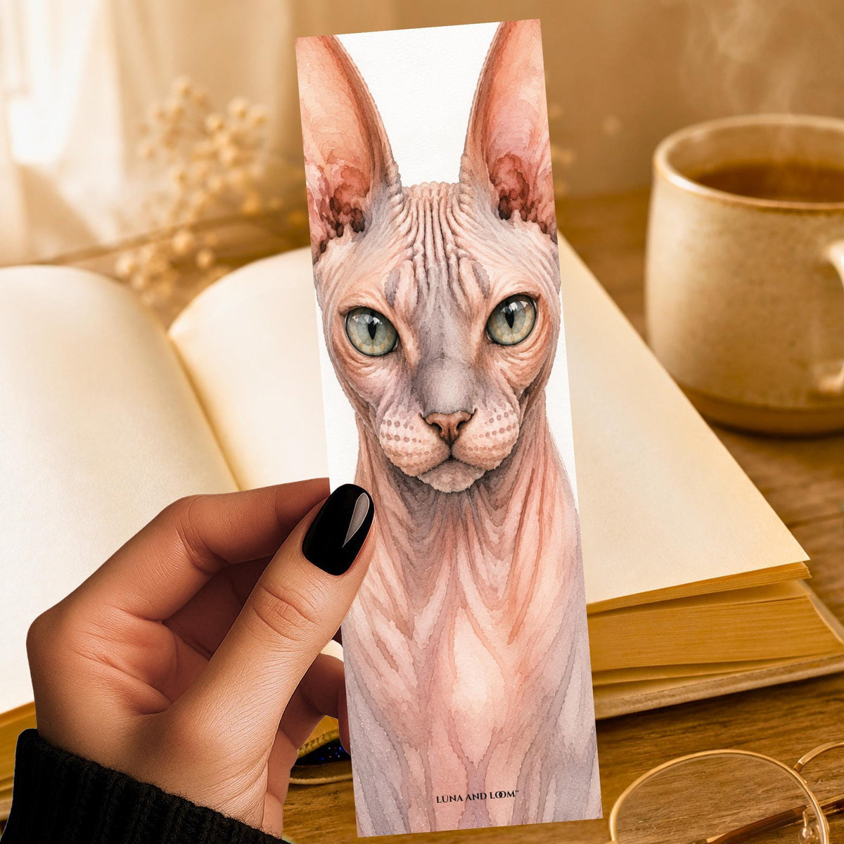 Sphynx Cat Bookmark | Realistic Portrait | Animal Lover | Watercolor