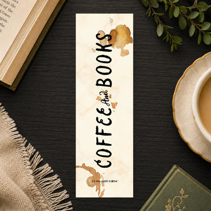 Coffee and Books Bookmark | Coffee Stain Wordmark Gift | Bold Lettering Page Marker | Book Lover Gift