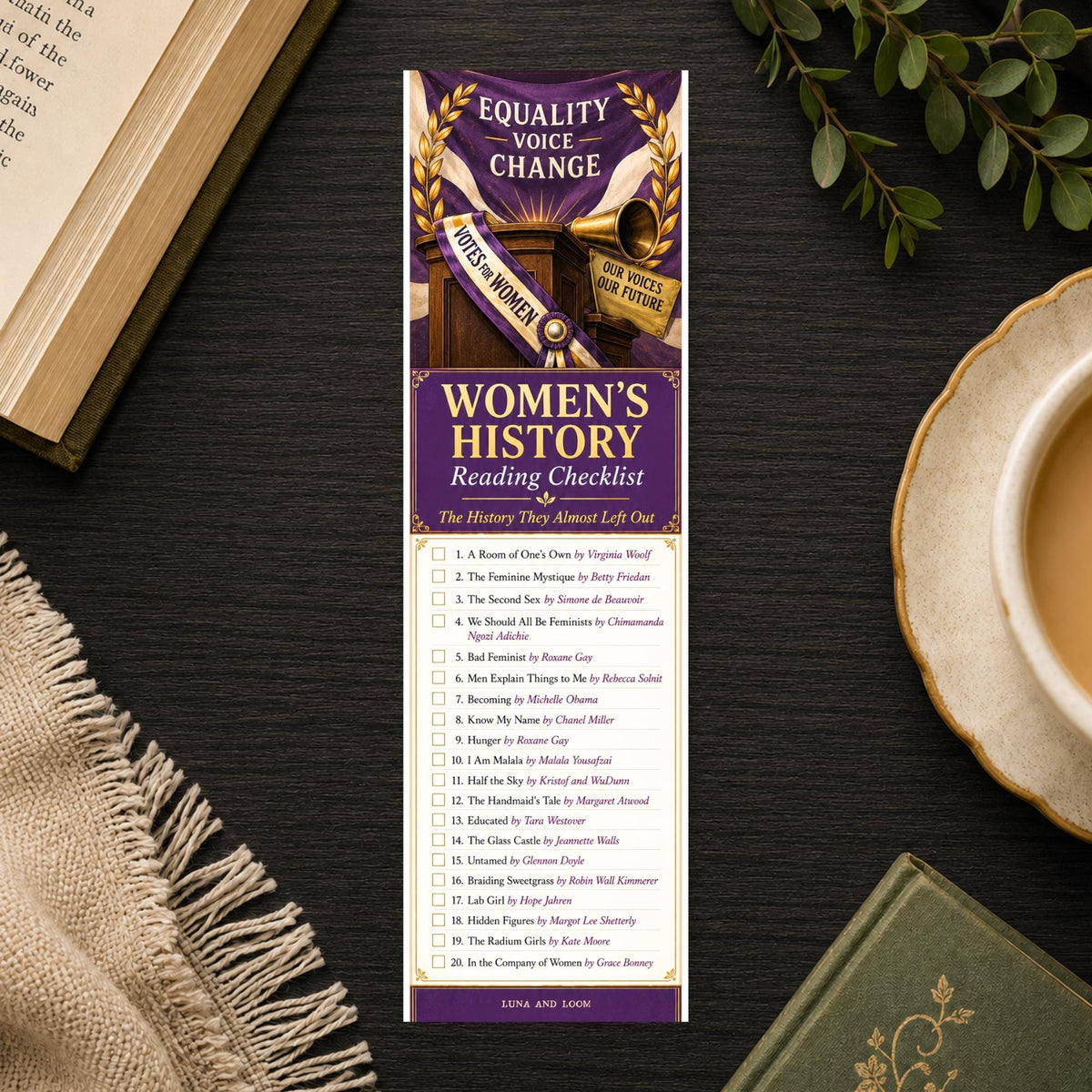 Women’s History Reading Checklist Bookmark | Feminist Book List | Women’s Literature Gift | Literary | Book Lover