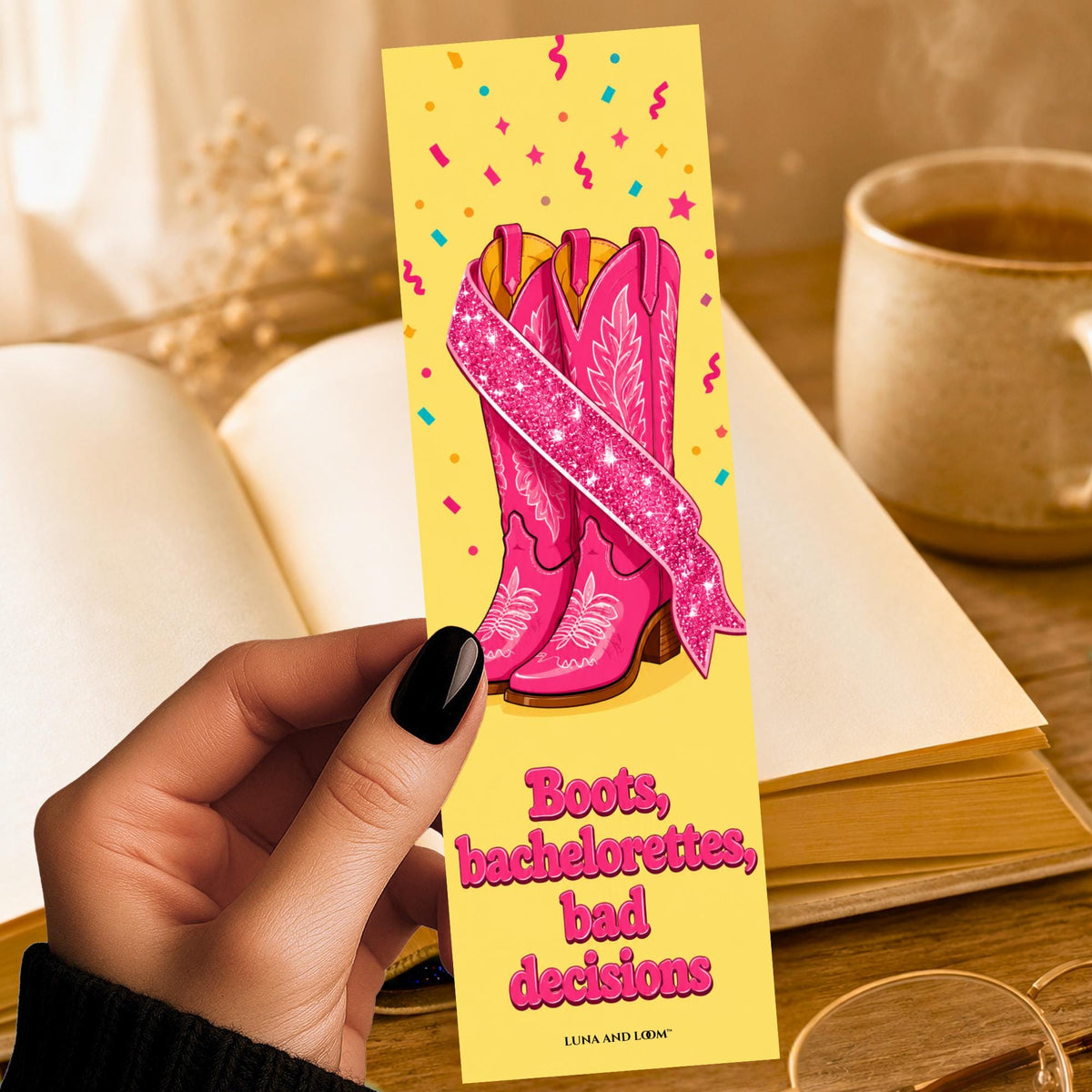 Boots Bachelorettes Bookmark | Nashville Bach Party Gift | Sparkly Sash Page Marker | Funny Music City Gift | Bride to Be
