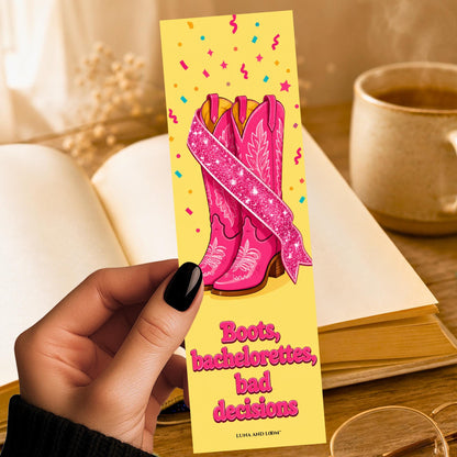 Boots Bachelorettes Bookmark | Nashville Bach Party Gift | Sparkly Sash Page Marker | Funny Music City Gift | Bride to Be