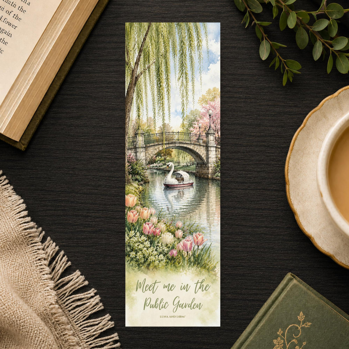 Meet Me In The Public Garden Bookmark | Boston Romantic Quote Gift | Swan Boat Page Marker | Spring Book Lover Gift