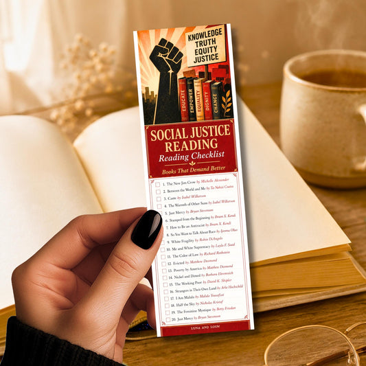 Social Justice Reading Checklist Bookmark | Activist Book List | Literary | Progressive Reader Gift | Book Lover