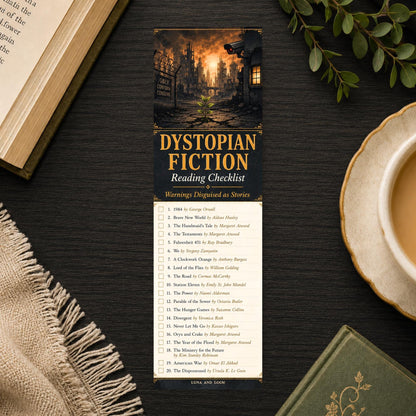 Dystopian Fiction Reading Checklist Bookmark | Sci Fi Book List | Dark Academia Reader Gift | Literary | Book Lover | Booktok
