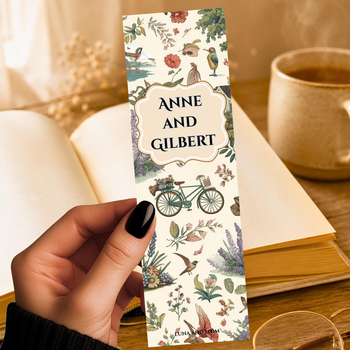 Anne and Gilbert Bookmark | Vintage Botanical Romance Gift | Garden Bicycle Page Marker | Classic Book Gift