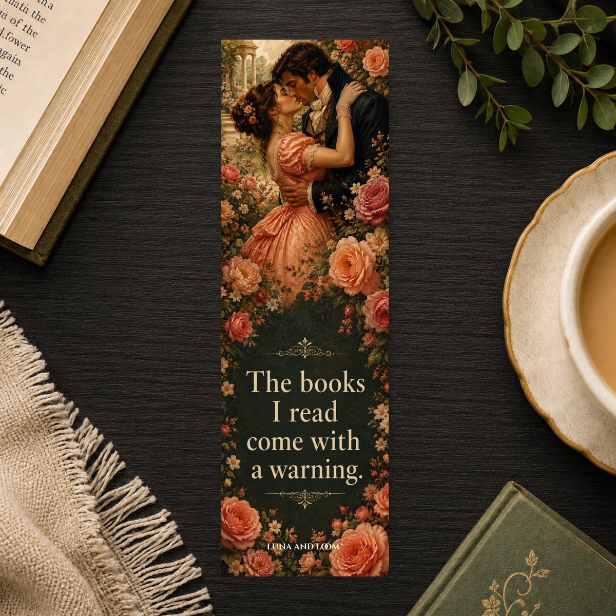 Books Come With Warning Bookmark | Romance Quote Gift | Floral Kiss Page Marker | Spicy Romance Gift