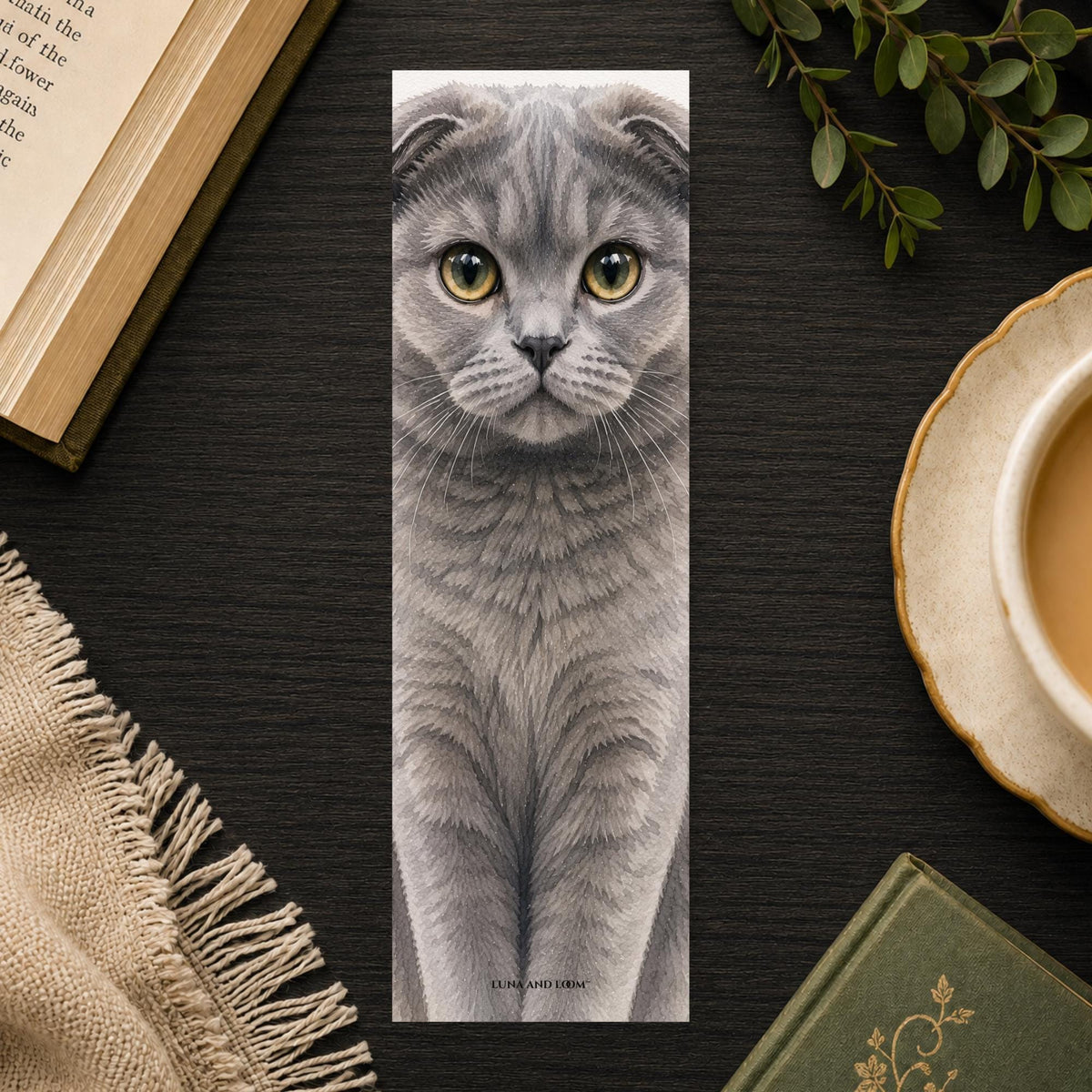 Scottish Fold Cat Bookmark | Realistic Cat Portrait | Animal Lover Picture | Watercolor