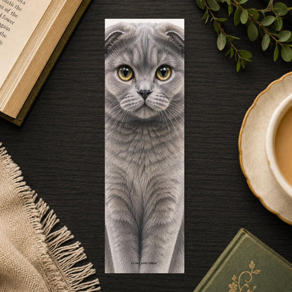 Scottish Fold Cat Bookmark | Realistic Cat Portrait | Animal Lover Picture | Watercolor