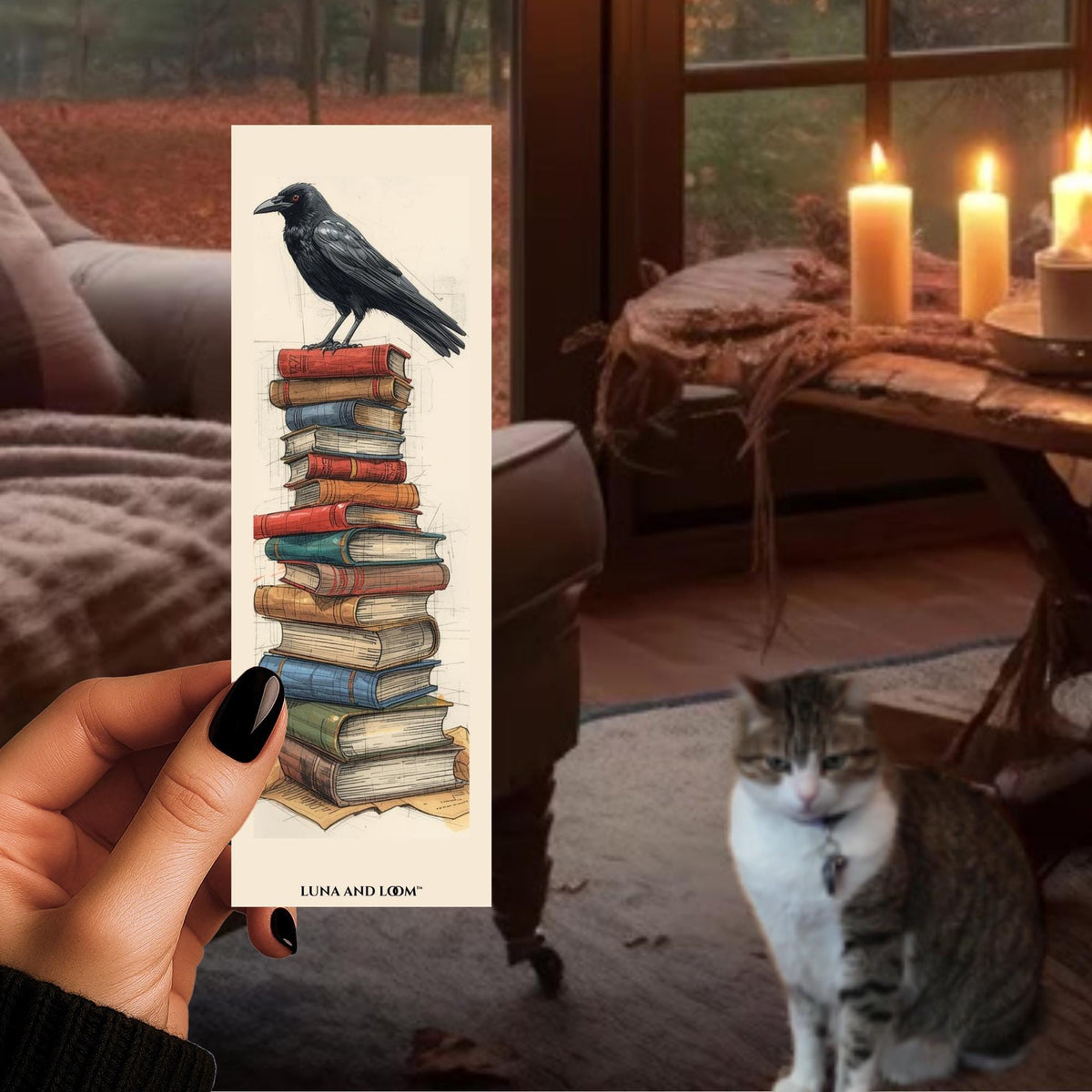 Crow & Books Bookmark | Dark Academia | Raven Reader Gift | Gothic Literary Bookmark | Book Love | Luna And Loom