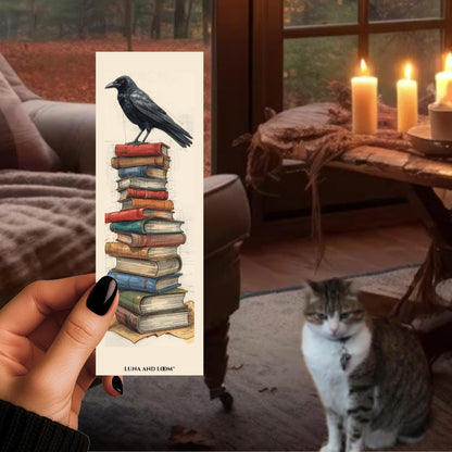 Crow & Books Bookmark | Dark Academia | Raven Reader Gift | Gothic Literary Bookmark | Book Love | Luna And Loom