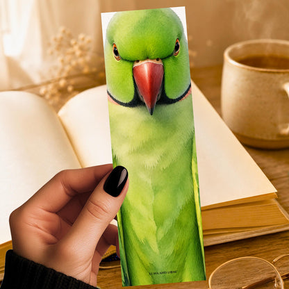 Ringneck Parakeet Bookmark | Realistic Bird Portrait | Watercolor Pet Picture