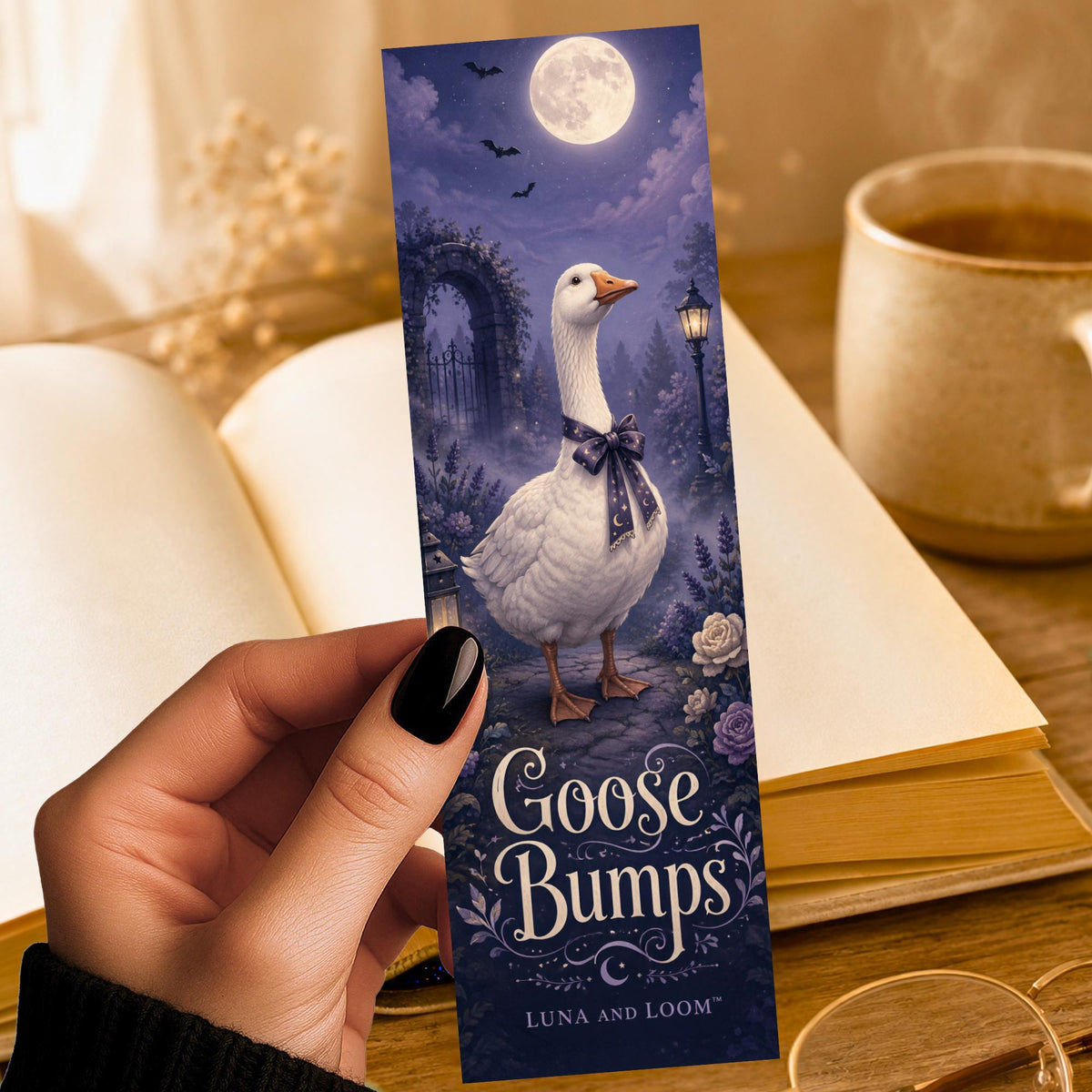 Goose Bumps Bookmark | Spooky Pun Gift | Moonlit Goose Page Marker | Halloween Reader Gift