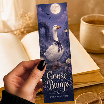 Goose Bumps Bookmark | Spooky Pun Gift | Moonlit Goose Page Marker | Halloween Reader Gift