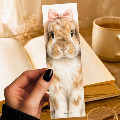 Holland Lop with a Bow Bookmark | Realistic Rabbit Portrait | Watercolor Pet