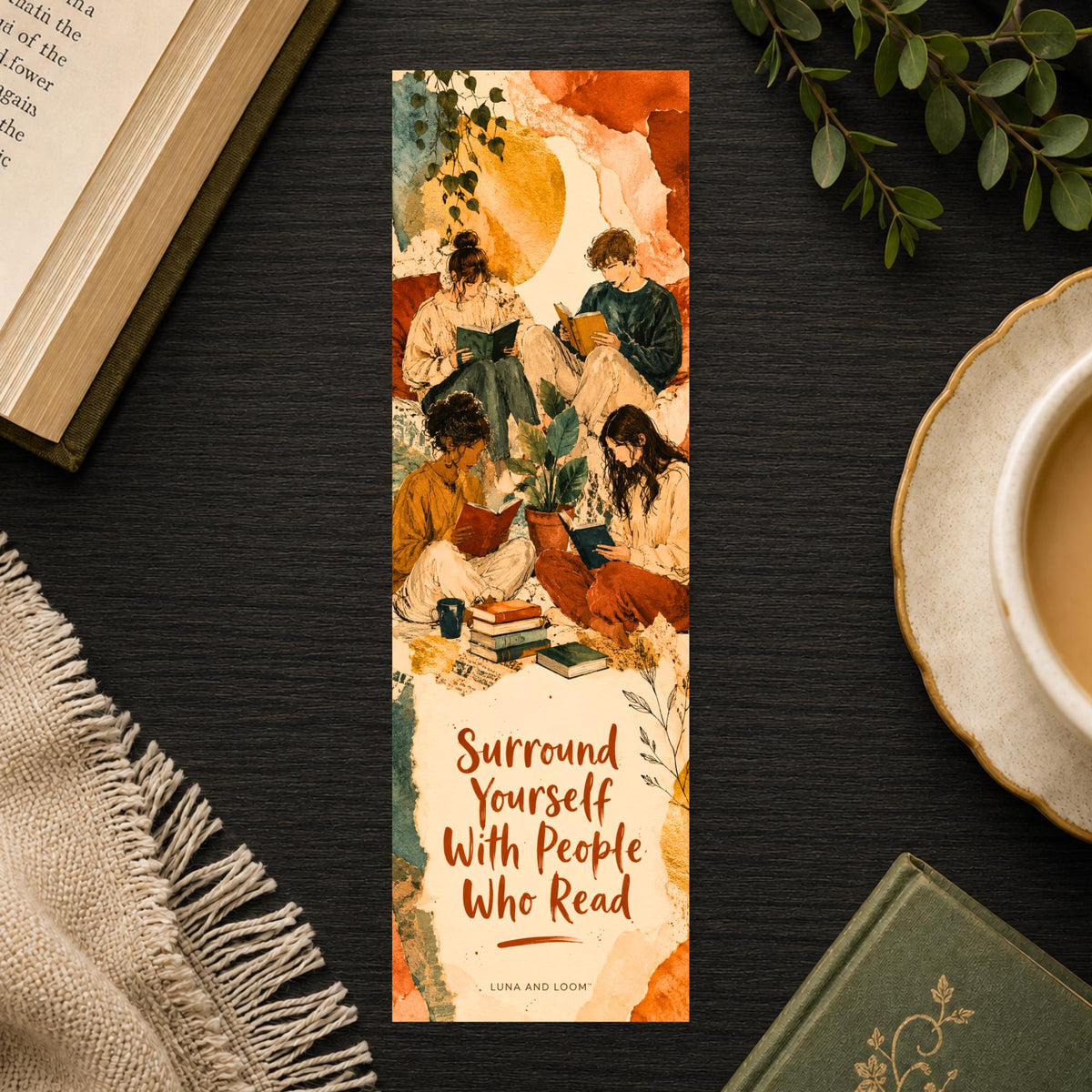 Surround Yourself With Readers Bookmark | Artsy Book Lover Gift | Mixed Media Page Marker | Book Club Gift