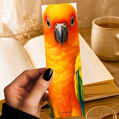 Sun Conure Bookmark | Realistic Bird Portrait | Bird Lover | Watercolor Pet Picture