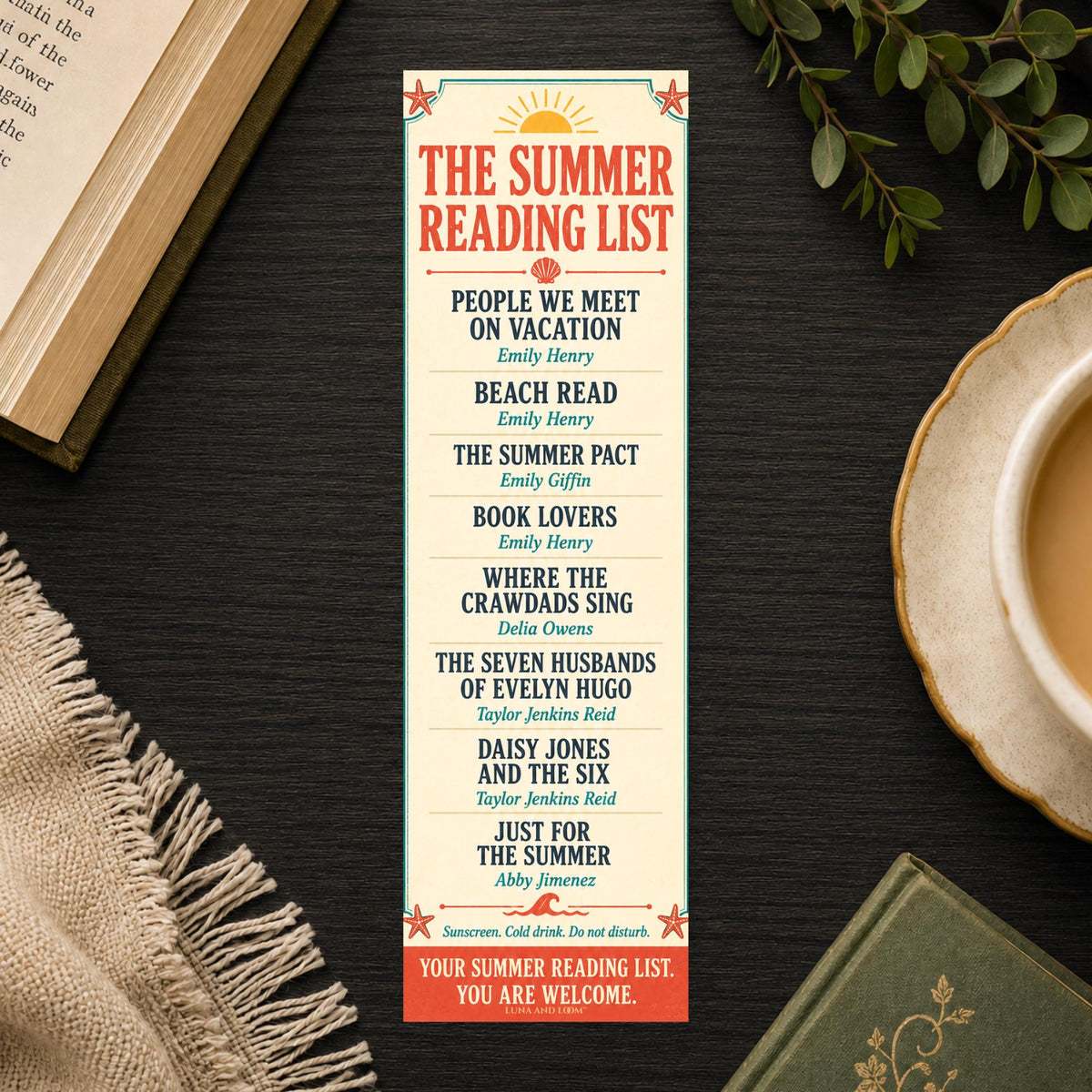 Summer Reading List Bookmark | Beach Reads, Emily Henry, Taylor Jenkins Reid Books