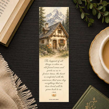 Alpine Cottage Bookmark | Classic Literature Quote Gift | Mountain Sunset Page Marker | Book Lover Gift