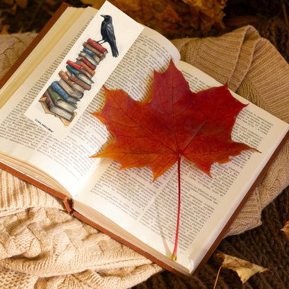 Crow & Books Bookmark | Dark Academia | Raven Reader Gift | Gothic Literary Bookmark | Book Love | Luna And Loom