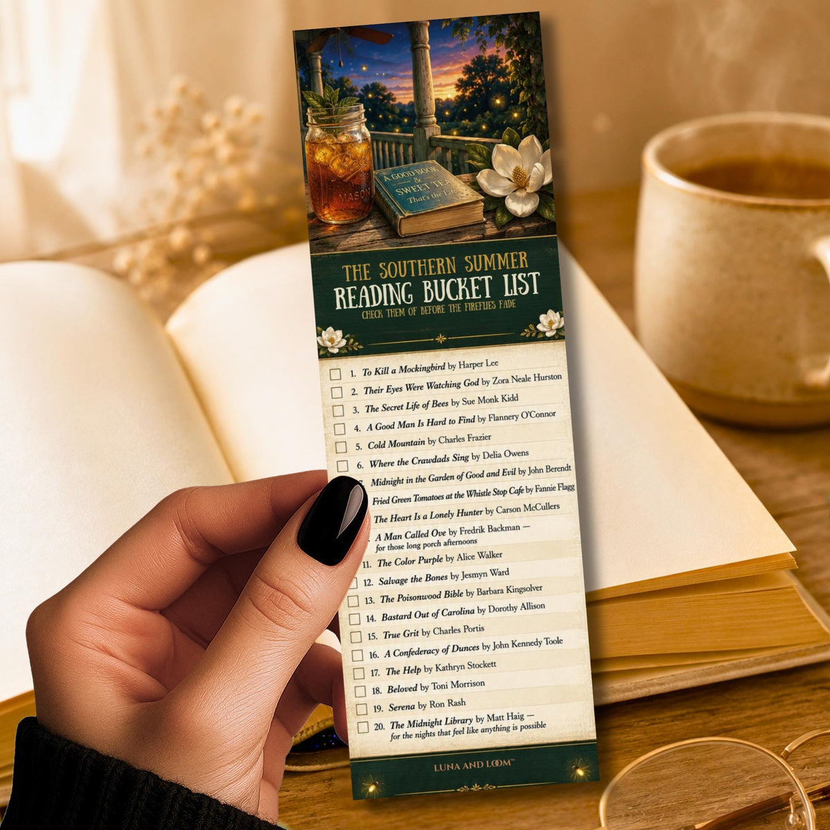 Southern Summer Reading Bucket List Bookmark | Southern Literature Bookmark | Book Club Gift | Magnolia Porch Reader Gift | Luna And Loom