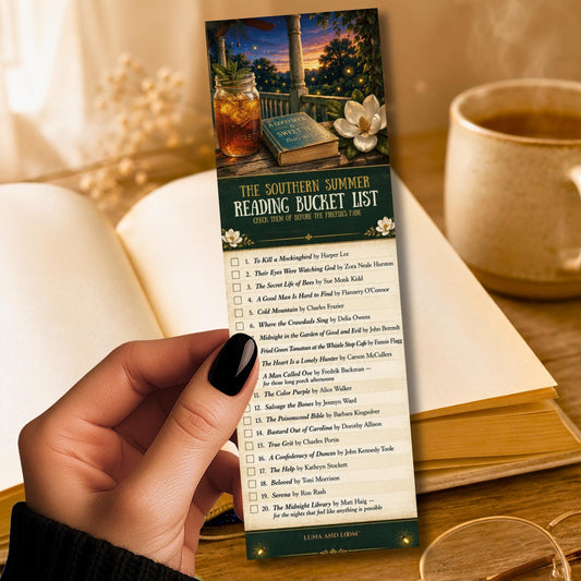 Southern Summer Reading Bucket List Bookmark | Southern Literature Bookmark | Book Club Gift | Magnolia Porch Reader Gift | Luna And Loom