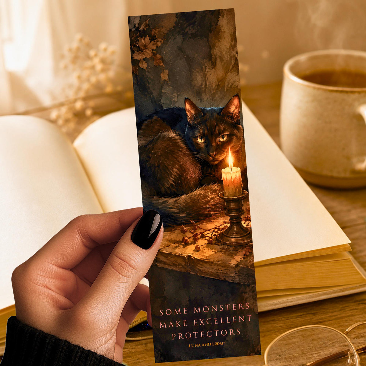 Poe Black Cat Bookmark | Gothic Literature Gift | Candlelight Page Marker | Edgar Allan Poe Book Gift