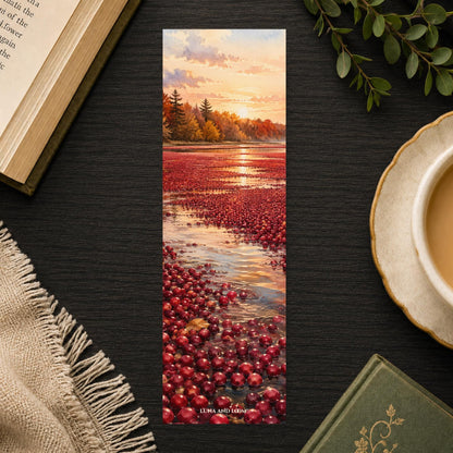 Cranberry Bog Bookmark | New England Fall Harvest Gift | Autumn Watercolor Page Marker | Massachusetts Book Lover Gift