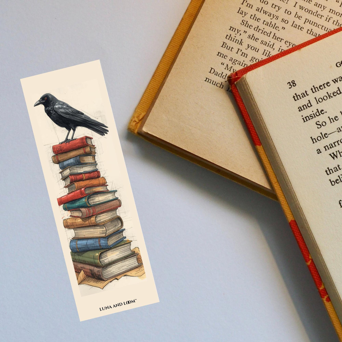 Crow & Books Bookmark | Dark Academia | Raven Reader Gift | Gothic Literary Bookmark | Book Love | Luna And Loom