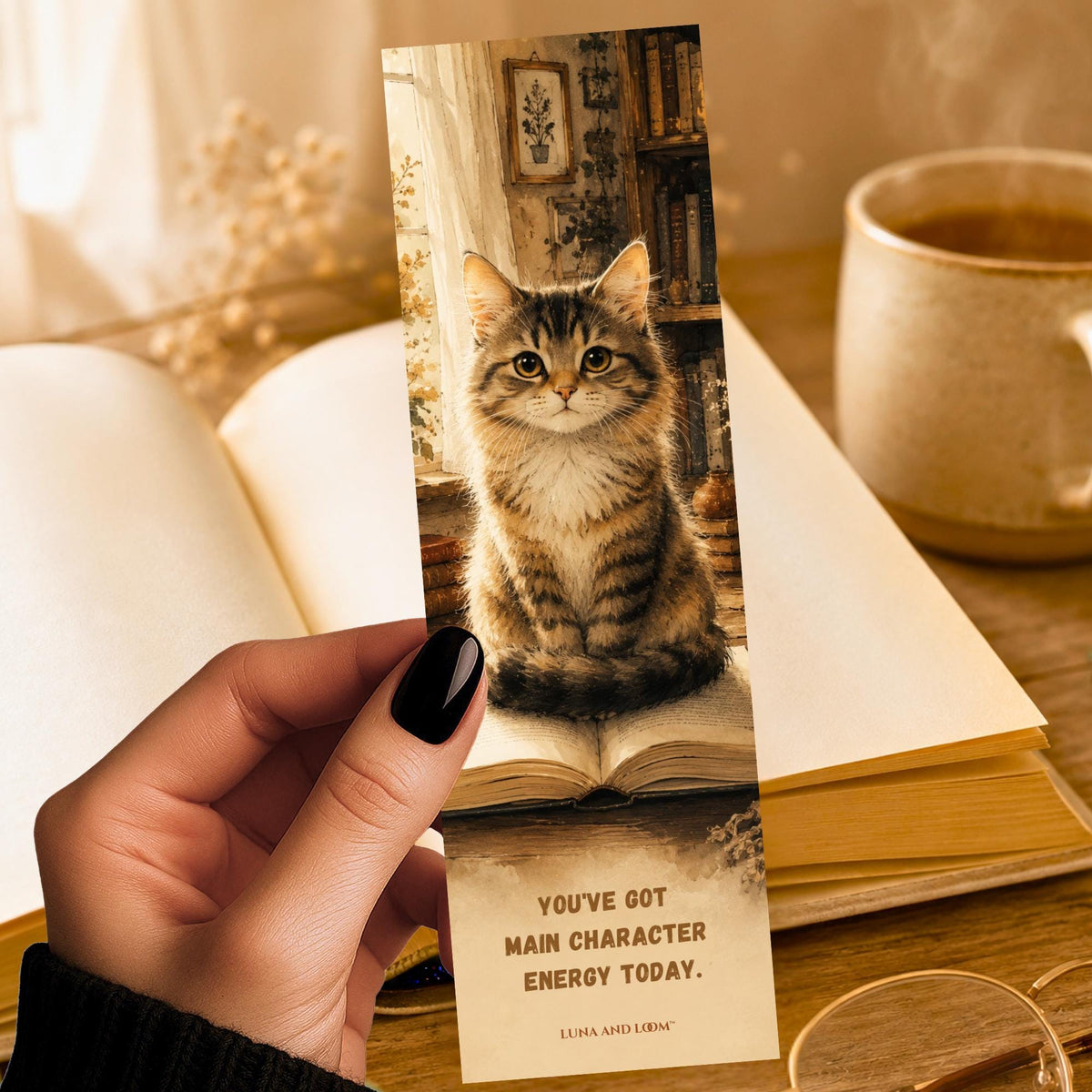 Cat Bookmark | Reading | Main Character Energy | Card Alternative