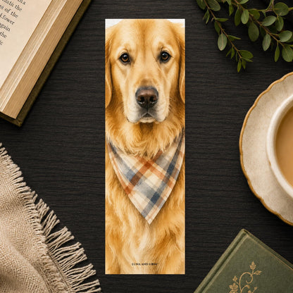 Golden Retriever in Bandana Bookmark | Realistic Dog Portrait | Watercolor Pet